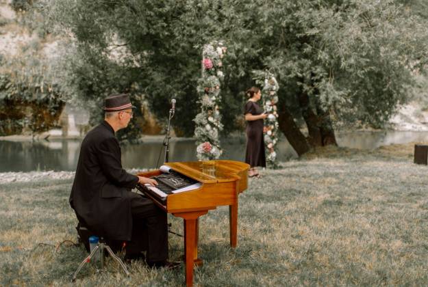 Wedding arch and floral arrangements at Rathmoy Estate